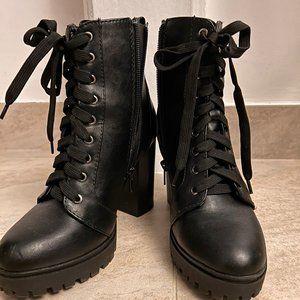 Black High-heel Lace-up Combat Boots (size 6)